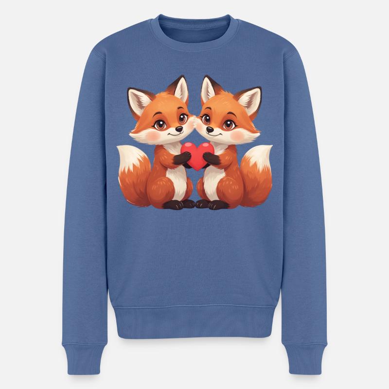 Fuchspaar mit Herz - Männer Premium Bio Pullover - Taubenblau