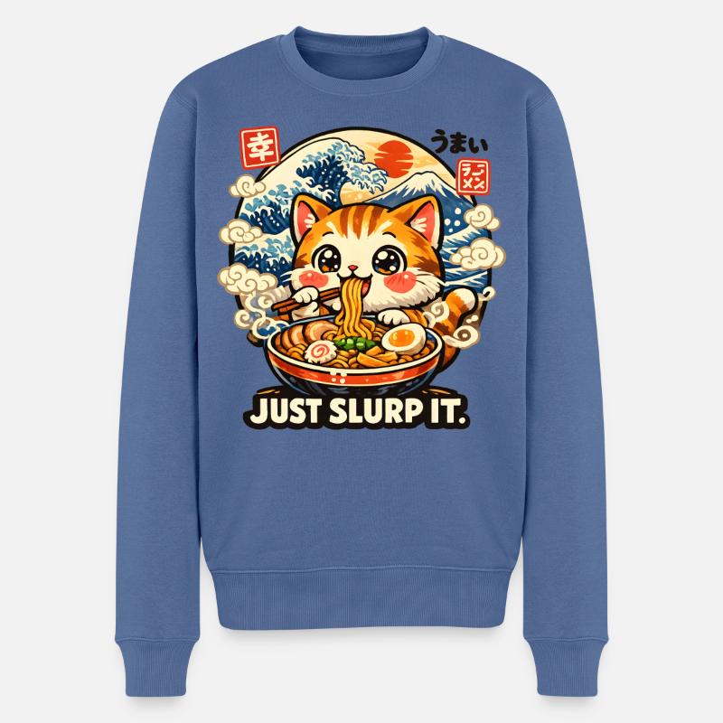 Ramen Katze Just Slurp It - Männer Premium Bio Pullover - Taubenblau