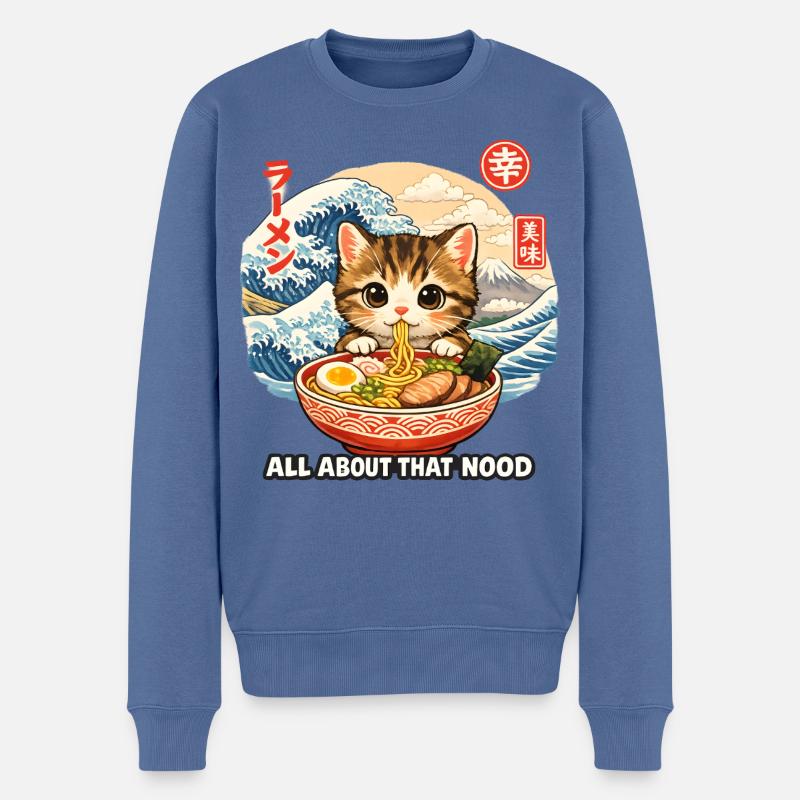 Chats ramen ukiyo-e - Pull Premium bio Homme - bleu pigeon