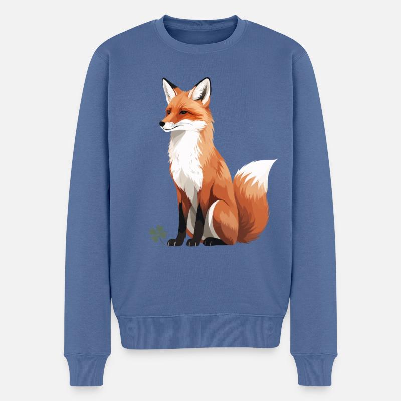 Sitzender Fuchs mit Kleeblatt - Männer Premium Bio Pullover - Taubenblau