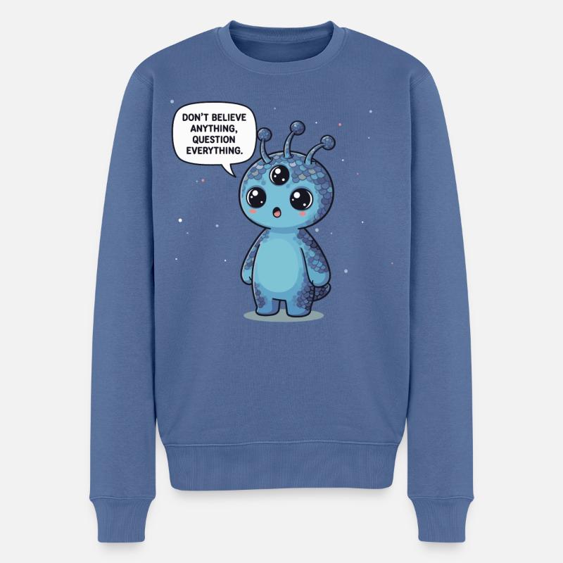 Niedlicher Alien: Statement - Alles hinterfragen - Männer Premium Bio Pullover - Taubenblau