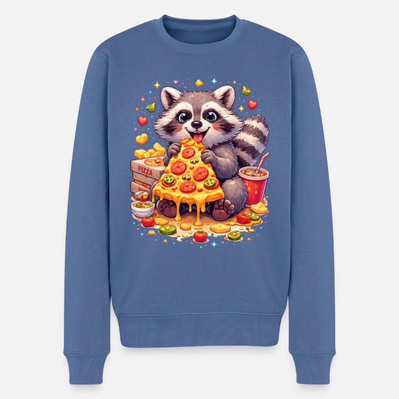 Pizza-Waschbär mit Käse - Männer Premium Bio Pullover - Taubenblau