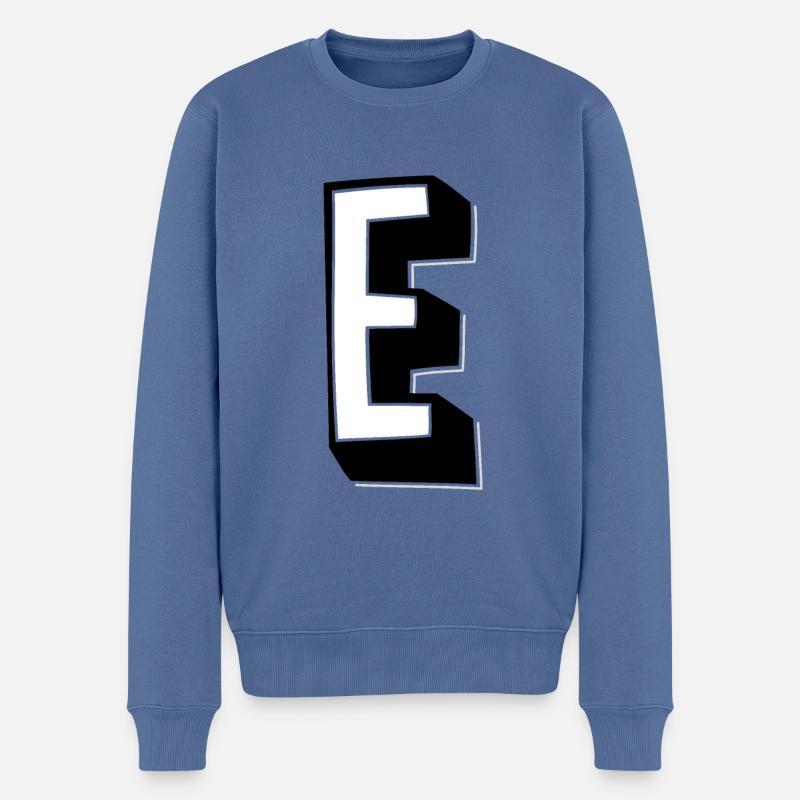 Lettre E - Alphabet E - Pull Premium bio Homme - bleu pigeon