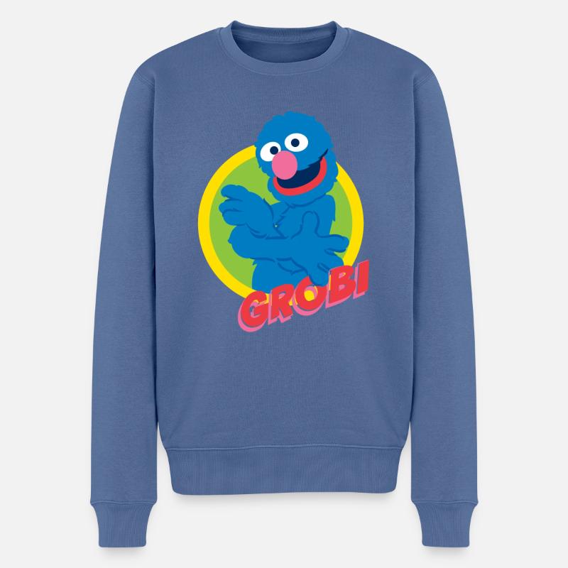 Sesamstraße Grobi Portrait - Männer Premium Bio Pullover - Taubenblau