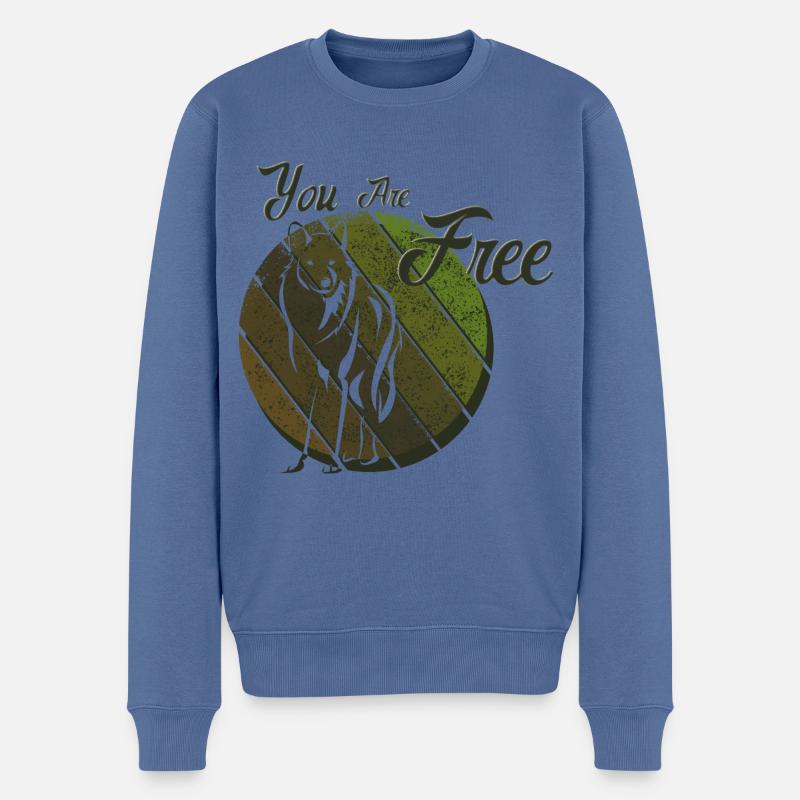 Du bist ein freier Wolf - Männer Premium Bio Pullover - Taubenblau