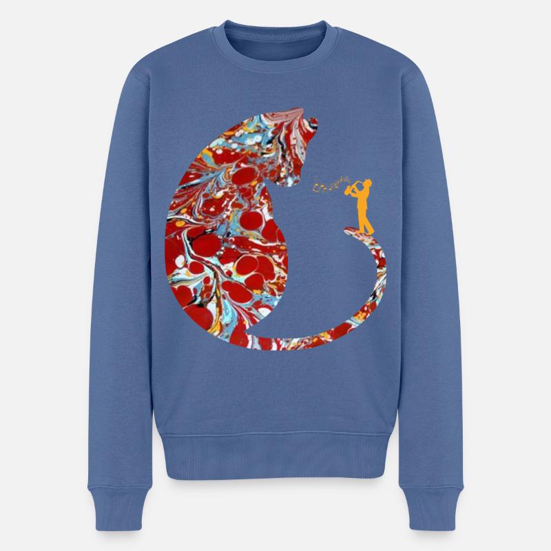 katze mit saxophon e 251 - Männer Premium Bio Pullover - Taubenblau