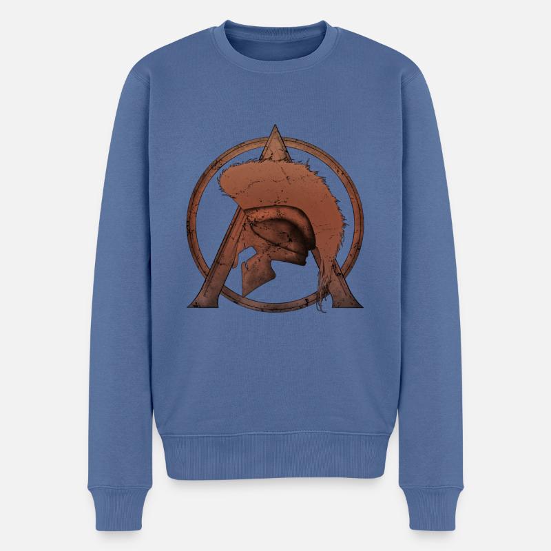 Leonidas Helm und Sparta Lambda - Männer Premium Bio Pullover - Taubenblau