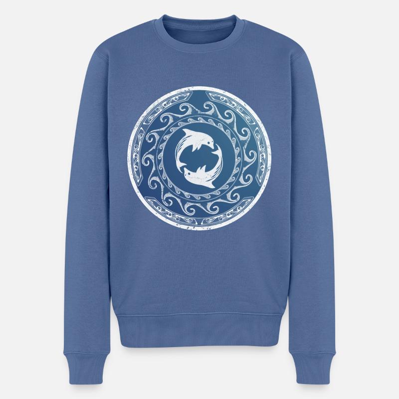 Delfine Zwillinge - Männer Premium Bio Pullover - Taubenblau