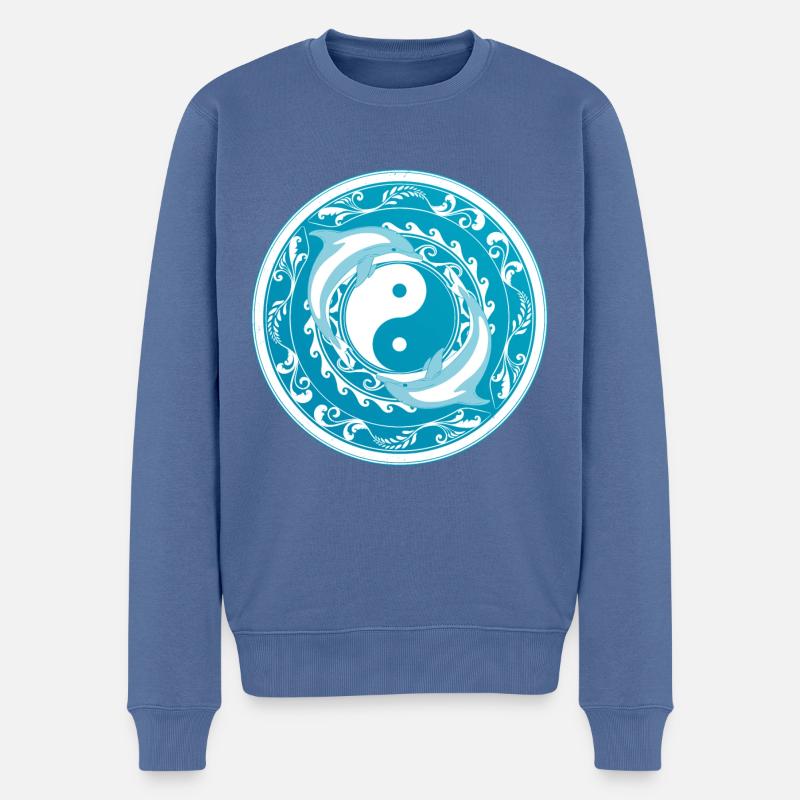 Yin Yang Delfine - Männer Premium Bio Pullover - Taubenblau