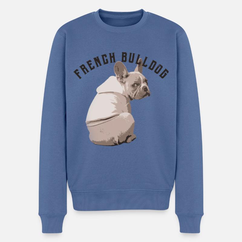 Bouledogue français avec capuche - Pull Premium bio Homme - bleu pigeon
