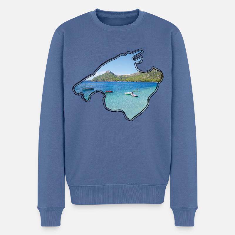 Mallorca Karte mit Bild Playa Formentor - Männer Premium Bio Pullover - Taubenblau