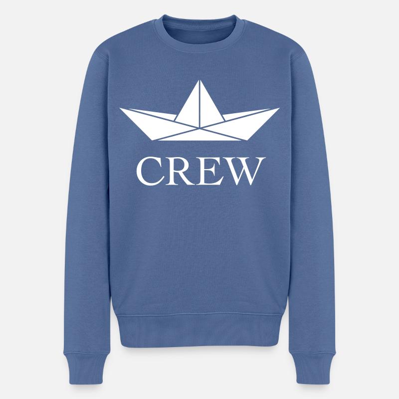Crew (Schiffscrew / Papierschiffchen / Navy) - Männer Premium Bio Pullover - Taubenblau