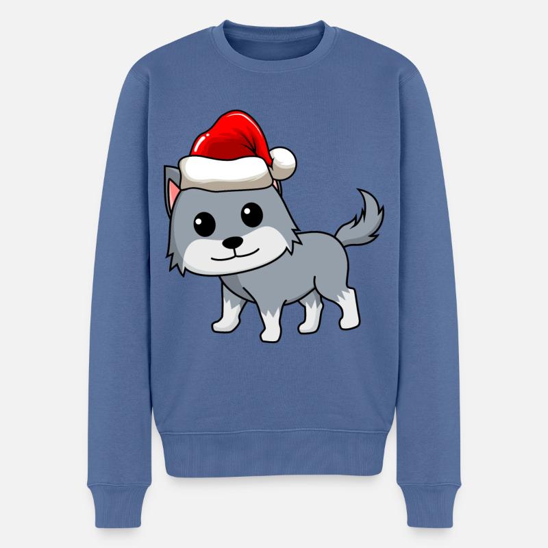 Wolf Comic Christmas - Pull Premium bio Homme - bleu pigeon