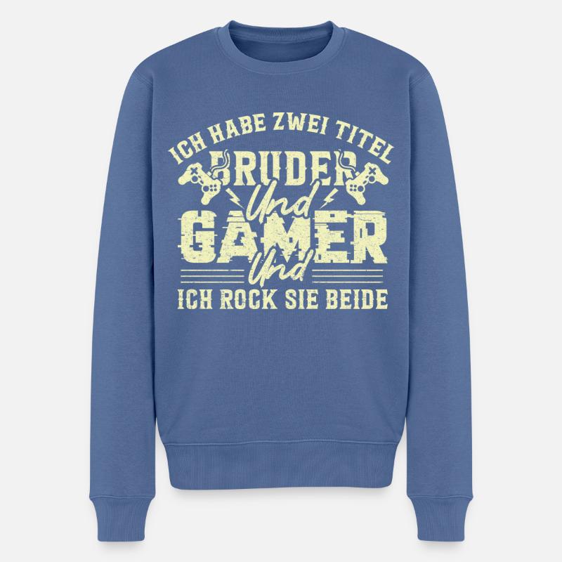 ICH HABE ZWEI TITEL BRUDER UND GAMER UND ICH... - Männer Premium Bio Pullover - Taubenblau