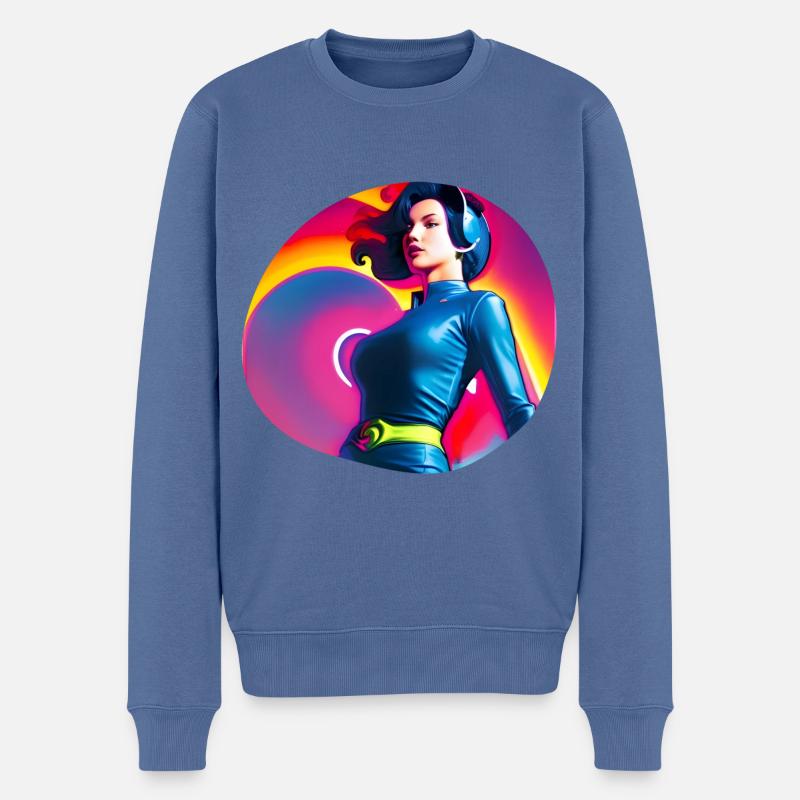 Retro Heldin Frau - Männer Premium Bio Pullover - Taubenblau