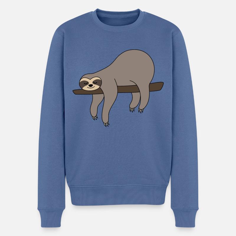 Faultier auf Ast Sloth grau lustig faul schlafen - Männer Premium Bio Pullover - Taubenblau