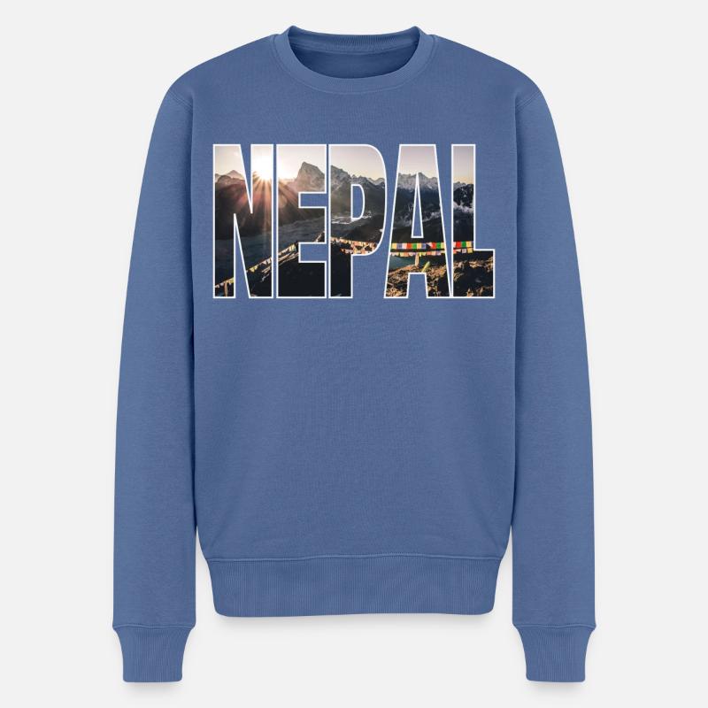 Népal - Pull Premium bio Homme - bleu pigeon