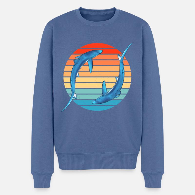 Requin bleu Rétro Coucher de soleil - Pull Premium bio Homme - bleu pigeon