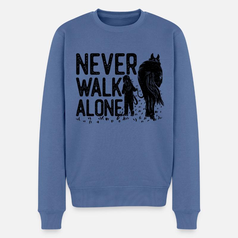 Cheval - Never walk alone - Pull Premium bio Homme - bleu pigeon
