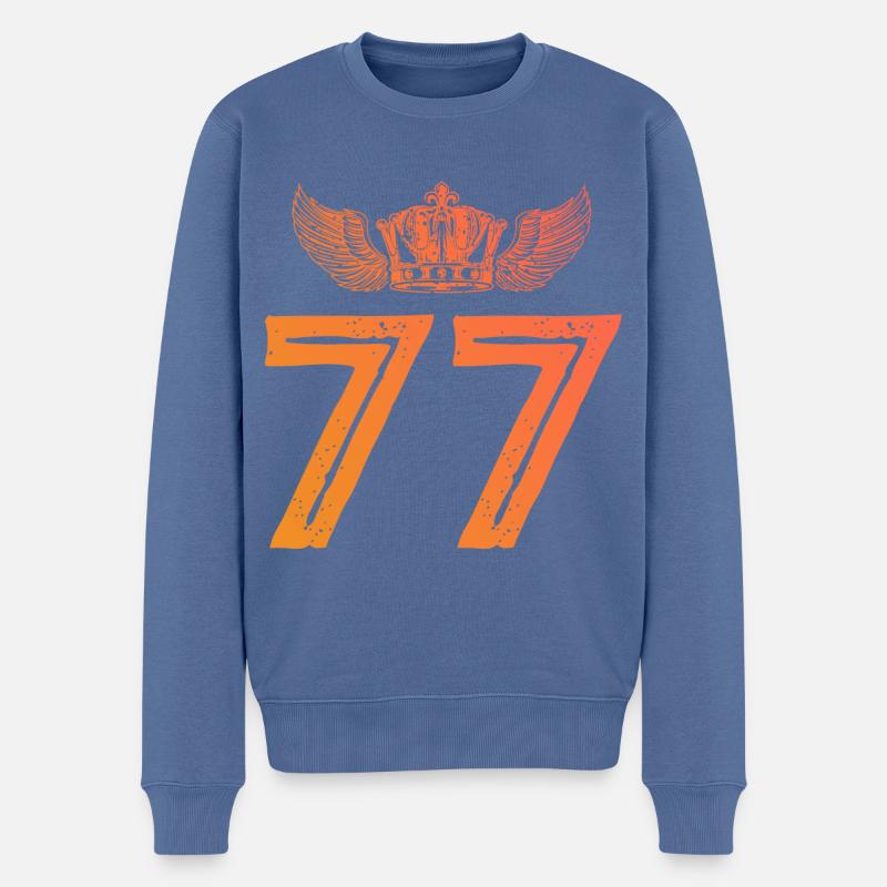 77 Zahl Krone - Männer Premium Bio Pullover - Taubenblau
