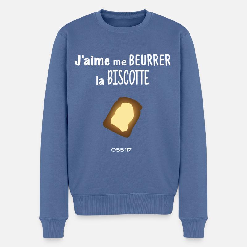 J'aime me beurrer la biscotte Oss117 phrase culte - Pull Premium bio Homme - bleu pigeon