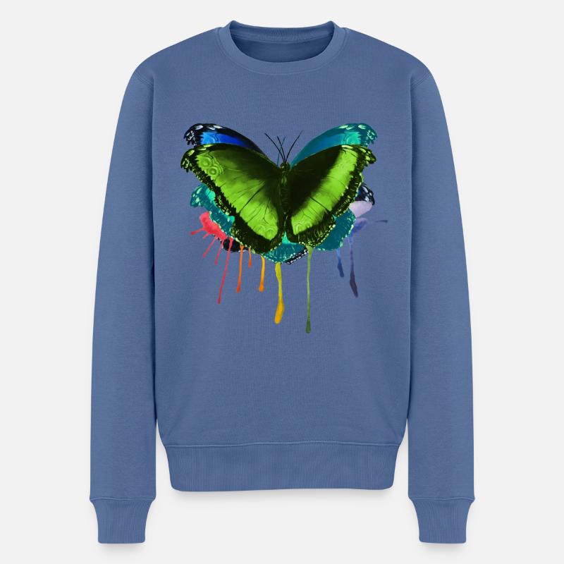 Papillon mouche arc-en-ciel colorée par Mme Peanut - Pull Premium bio Homme - bleu pigeon