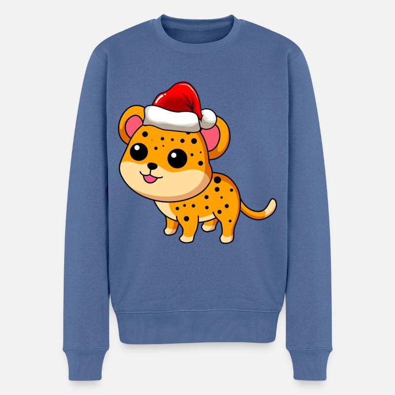 Léopard Comic Christmas - Pull Premium bio Homme - bleu pigeon