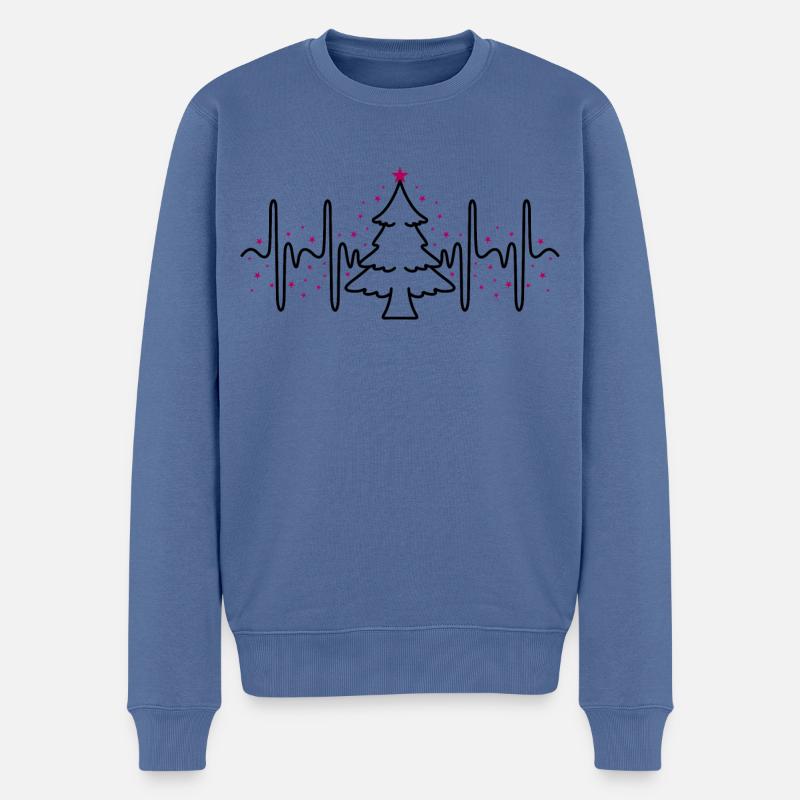 Weihnachten Herzschlag EKG Sterne Weihnachtsbaum - Männer Premium Bio Pullover - Taubenblau