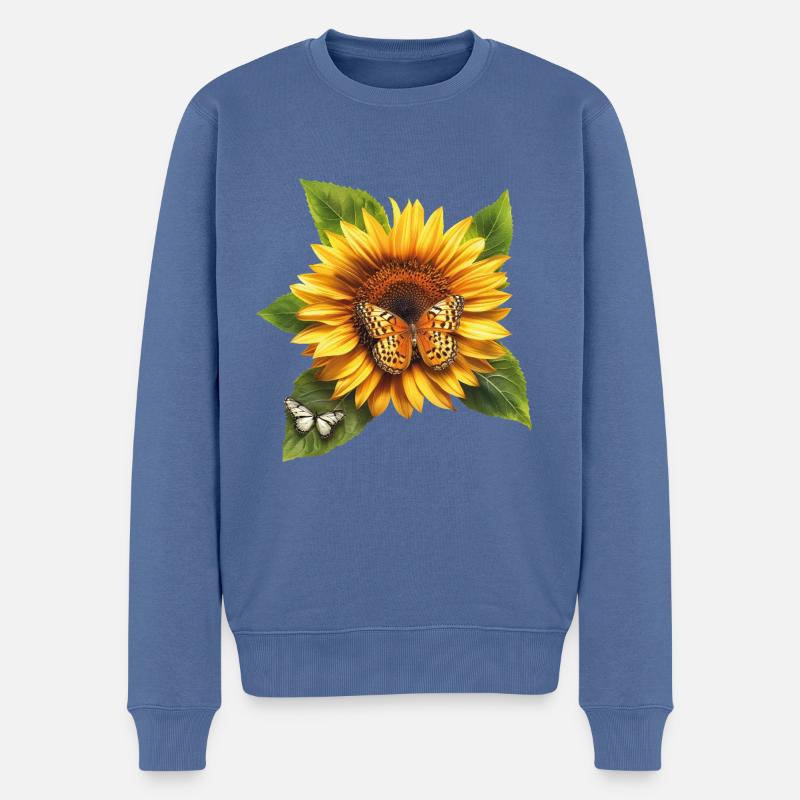 Tournesol avec papillon - Pull Premium bio Homme - bleu pigeon