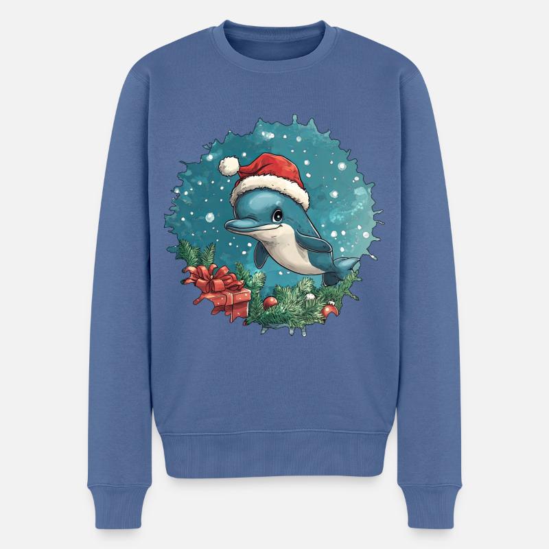 Noël dauphin - Pull Premium bio Homme - bleu pigeon