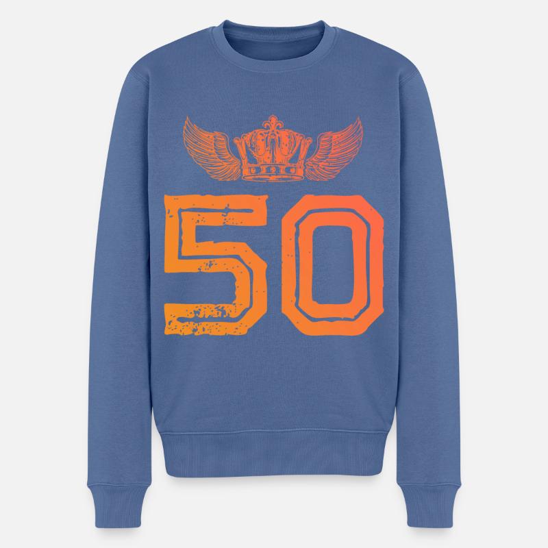 50 Zahl Krone - Männer Premium Bio Pullover - Taubenblau