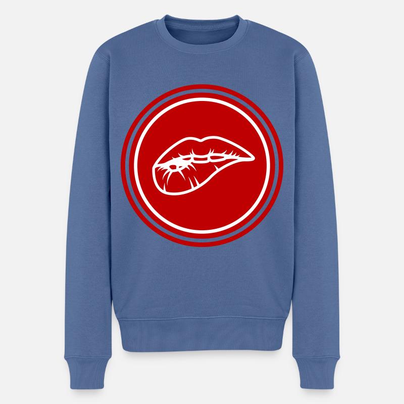Lippen - Männer Premium Bio Pullover - Taubenblau