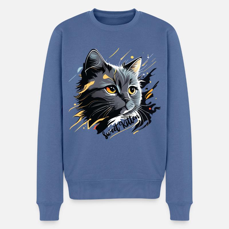 chaton gris, chat - Pull Premium bio Homme - bleu pigeon