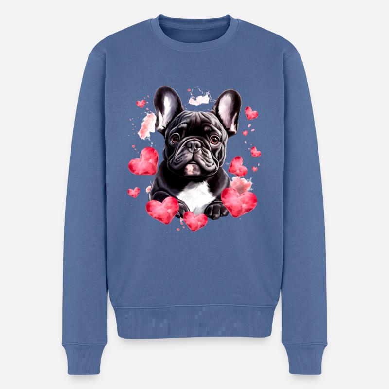 Frenchie, Bully, Bouledogue français, Cadeau - Pull Premium bio Homme - bleu pigeon