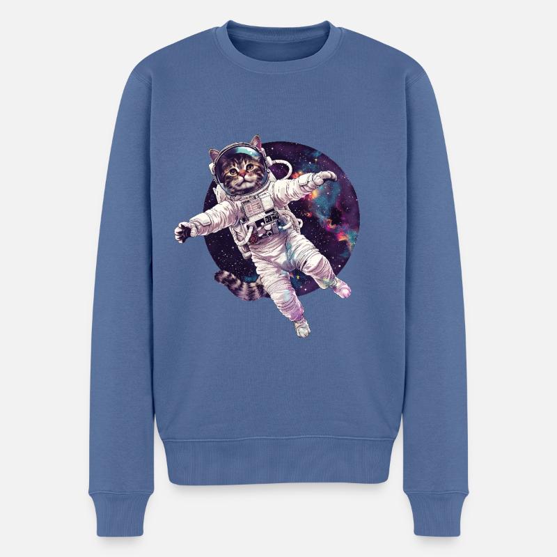 Katze Astronaut - Männer Premium Bio Pullover - Taubenblau
