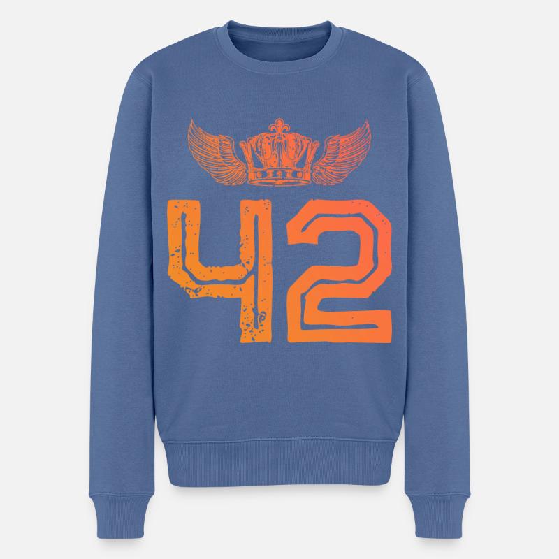 42 Zahl Krone - Männer Premium Bio Pullover - Taubenblau