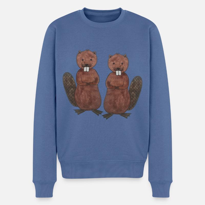 Biber Paar Liebe Nagetier - Männer Premium Bio Pullover - Taubenblau