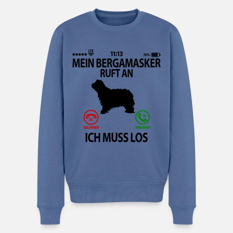 Bergamasker Hirtenhund ruft an Spruch lustig - Männer Premium Bio Pullover - Taubenblau