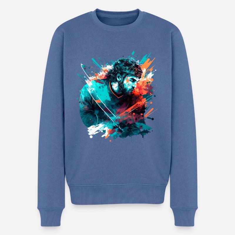 Eishockey Spieler - Männer Premium Bio Pullover - Taubenblau