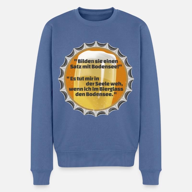 KRONKORKEN BIERDECKEL SPRUCH BODENSEE - Männer Premium Bio Pullover - Taubenblau