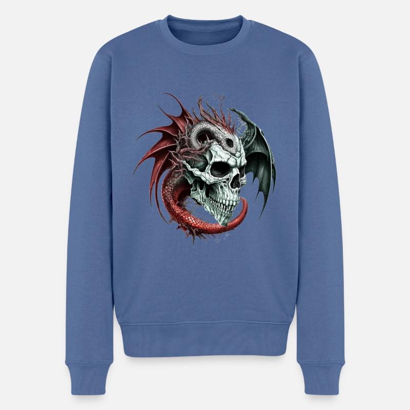Totenkopf Drache - Männer Premium Bio Pullover - Taubenblau