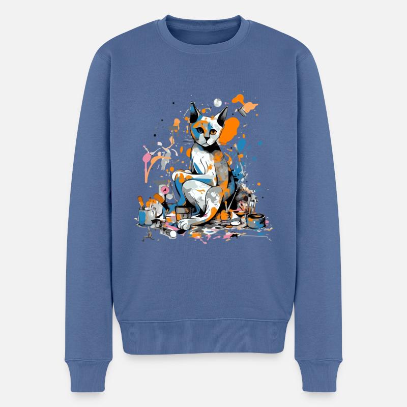 Miko die Malerkatze - Männer Premium Bio Pullover - Taubenblau