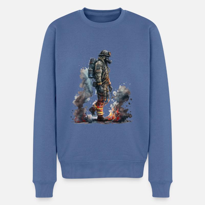 Feuerwehrmann im Einsatz - Männer Premium Bio Pullover - Taubenblau