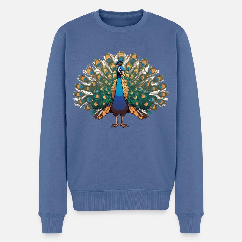 Pfau - Vogel Sticker - Männer Premium Bio Pullover - Taubenblau