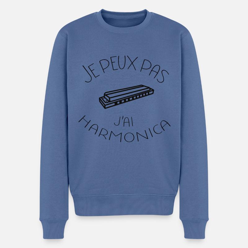 Je peux pas j'ai harmonica diatonique chromatique - Pull Premium bio Homme - bleu pigeon