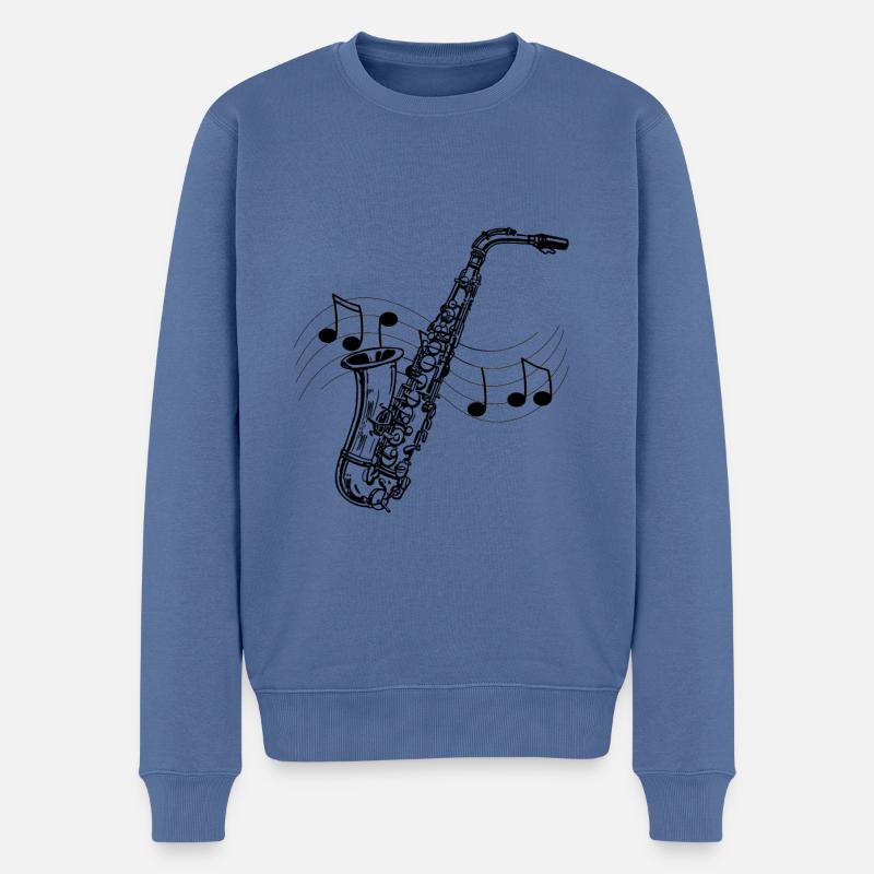 Saxophone musique dessin partition notes noirs - Pull Premium bio Homme - bleu pigeon