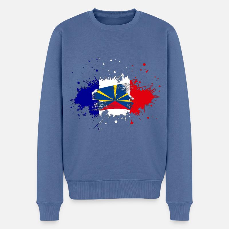 Splash Tricolore Reunion - Männer Premium Bio Pullover - Taubenblau