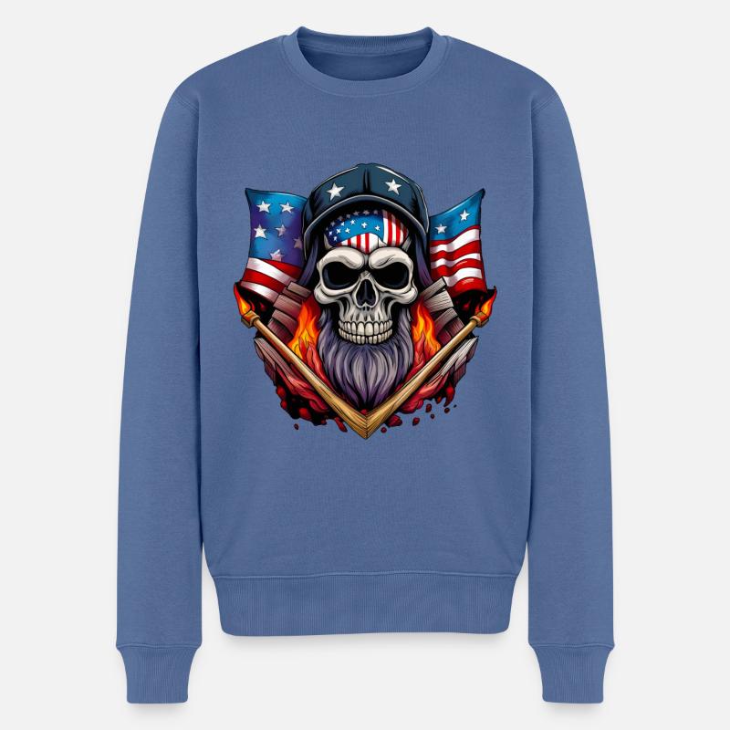 Crâne avec drapeau américain - Pull Premium bio Homme - bleu pigeon