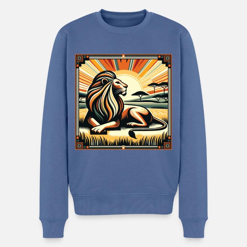 König Savanne Löwe Art Deco Style - Männer Premium Bio Pullover - Taubenblau