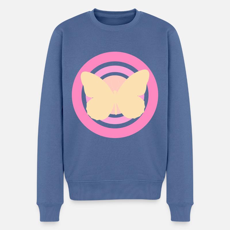 Rosa Gelber Schmetterling - Männer Premium Bio Pullover - Taubenblau